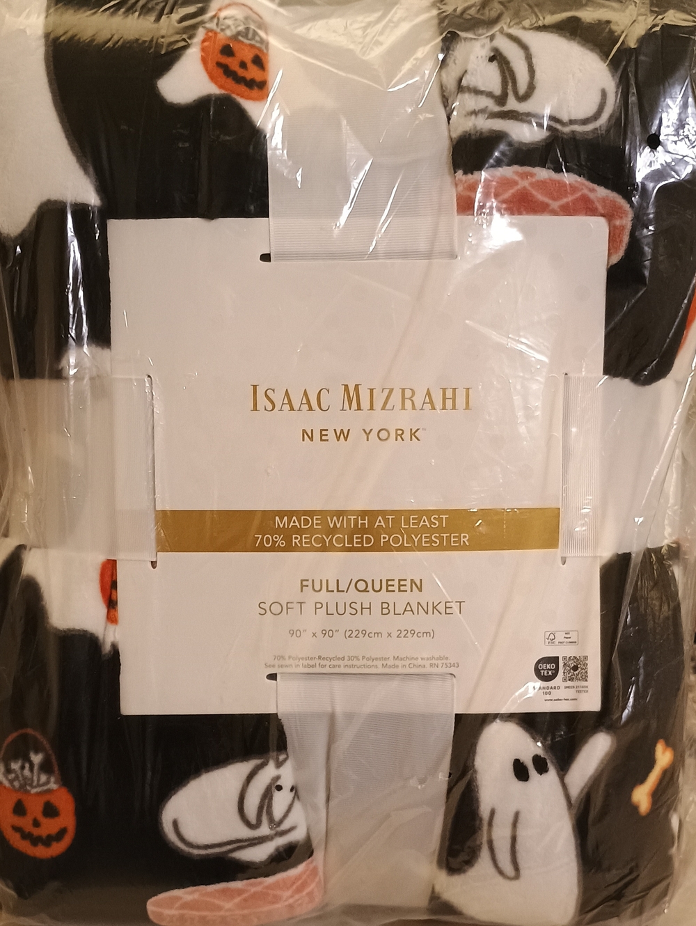 Issac Mizrahi Halloween Ghost Dog Plush Blanket Full Queen NWTS